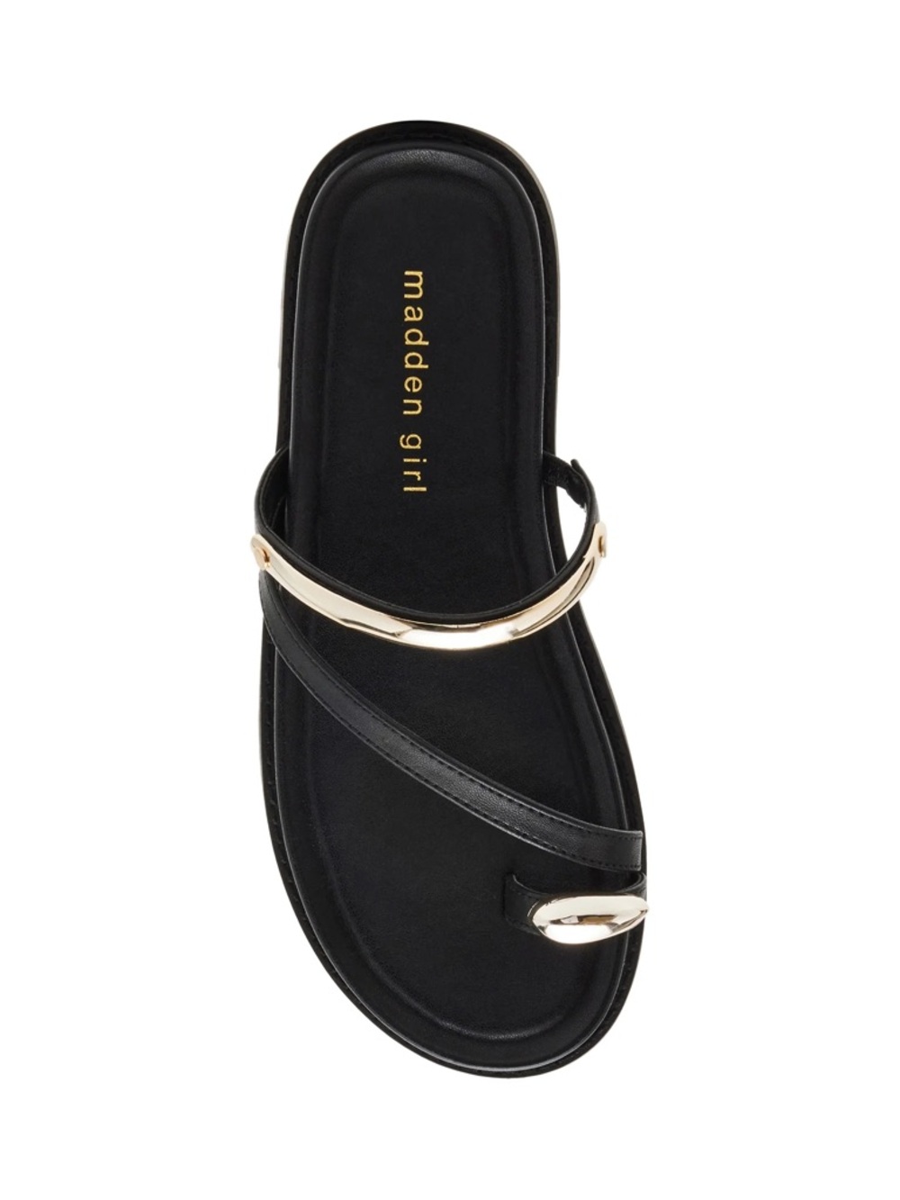 Madden Girl Black Slide Sandal with Gold Accents size 8.5